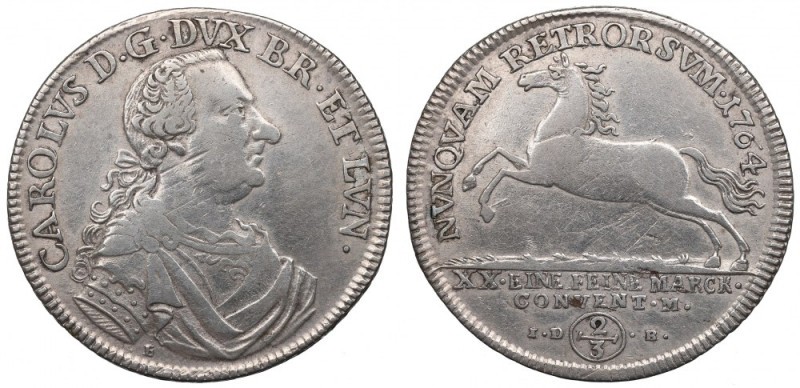 Germany, Braunschweig-Wolfenbuttel, 2/3 thaler 1764 Ładnie zachowany przykład rz...