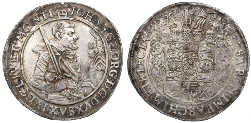 Germany, Saxony, Johann Georg, 1 thaler 1627 Bardzo ładnie zachowany saski talar...