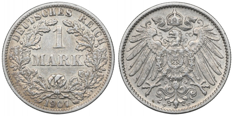 Germany, 1 mark 1907 F Ładnie zachowany przykład rzadszego w handlu rocznika. Re...