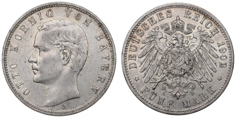 Germany, Bayern, 5 mark 1902 Ładny, obiegowy przykład tej emisji. 
Grade: XF-