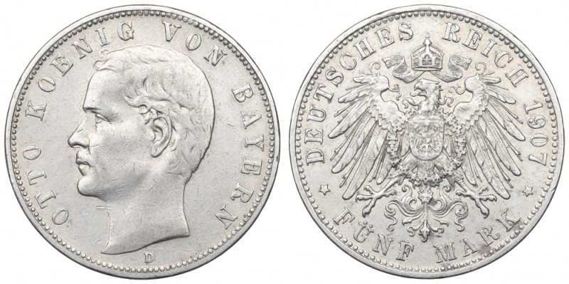 Germany, Bayern, 5 mark 1907 Obiegowy przykład rzadszej w handlu emisji. Referen...