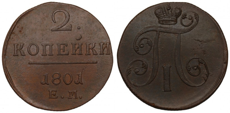 Russia, Paul I, 2 kopecks 1801 Piękny przykład dwukopiejkówki w ciemnej patynie....