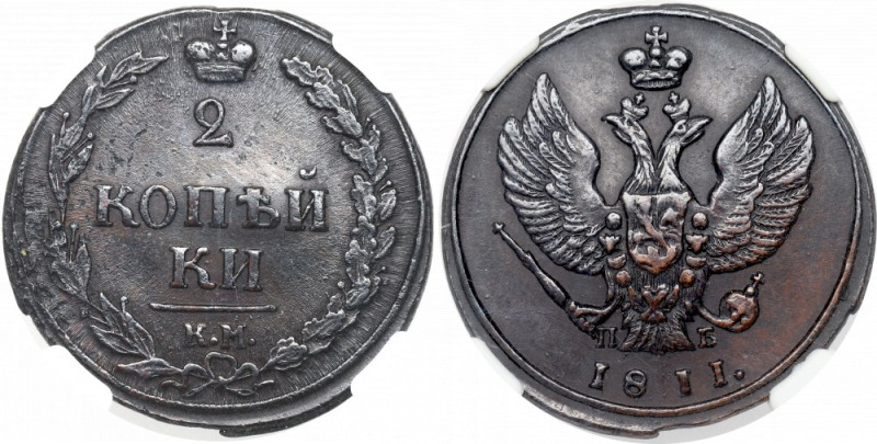 Russia, Alexander I, 2 kopecks 1811 - NGC AU Details Bardzo ładny, okołomenniczy...