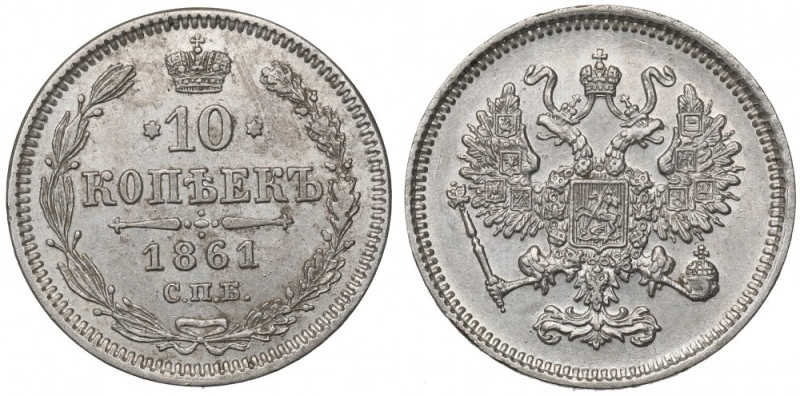 Russia, Alexander II, 10 kopecks 1861 Egzemplarz o bardzo ładnych detalach. skal...