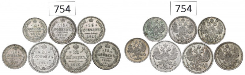 Russia, Nicholas II, Lot 10-20 kopecks Różne nominały, roczniki i stany zachowan...