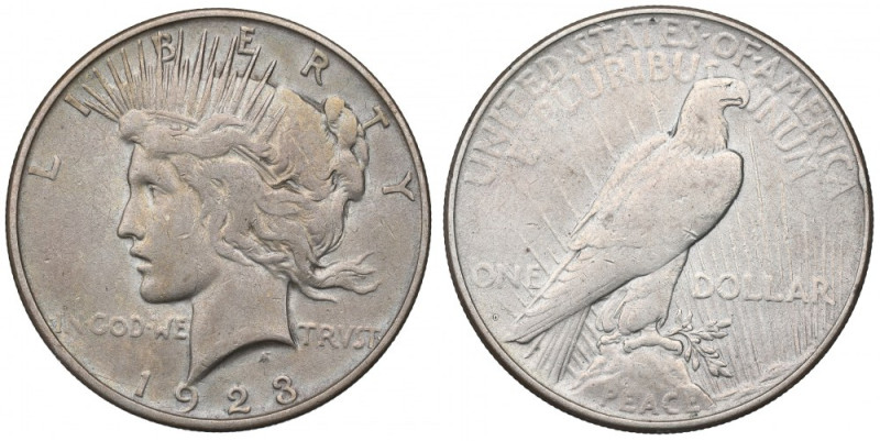 USA, 1 peace dollar 1923 Ładnie zachowany przykład lubianej emisji. Awers: orzeł...