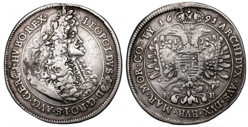 Hungary, Leopold I, Thaler 1691, Kremnitz Obiegowy przykład tej emisji. Ślad po ...