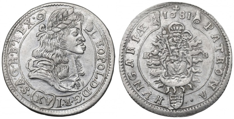 Hundary, Leopold I, 15 kreuzer 1681 Ładny przykład tej emisji. Reference: Krause...