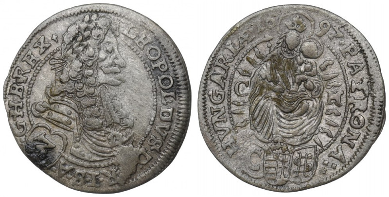 Hungary, 3 kreuzer 1697, Bratislava Ładny w pełni czytelny egzemplarz. Rzadsza e...