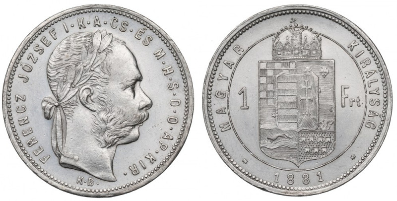 Hungary, Franz Joseph, 1 forint 1881, Kremnitz Piękny, okołomenniczy przykład te...