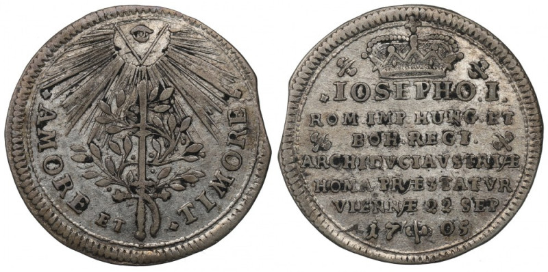 Austria, Józef II, Żeton 1705 Ciekawy, rzadki żeton austriacki. Srebro, średnica...