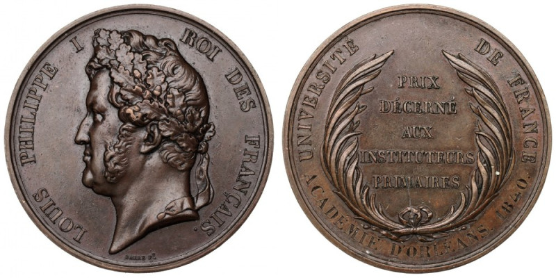 France, Medal Academie d'Orleans 1840 Bardzo ładnie zachowany medal nagrodowy. B...