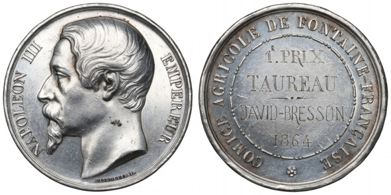 Francja, Medal nagrodowy 1 nagroda za byka 1864 Okazały francuski medal nagrodow...