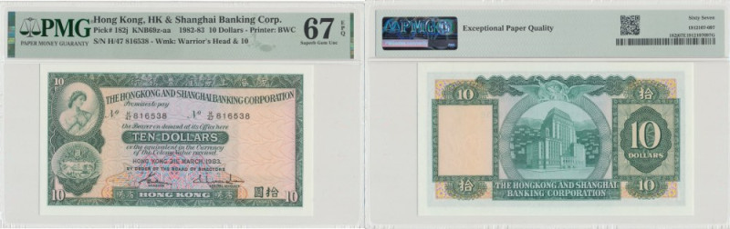 Chiny, Hong Kong 10 Dolarów 1982-83 - PMG 67EPQ Banknot doskonale zachowany, pod...