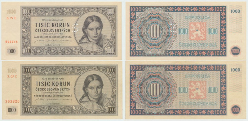 Czechoslovakia, Set 1000 crowns 1945 Specimen - 2 pcs Zestaw dwóch banknotów, je...