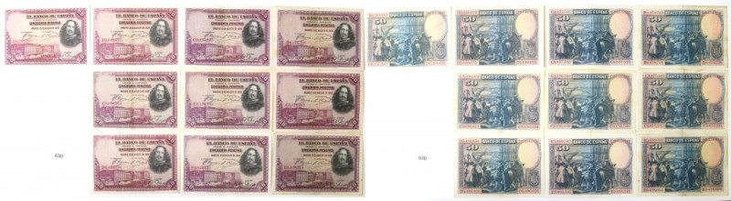 Spain, Lot of 50 pesetas 1928 Obiegowe przyjemne wizualnie banknoty.