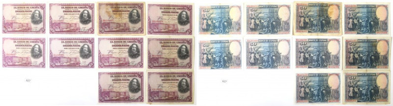 Spain, Lot of 50 pesetas 1928 Obiegowe przyjemne wizualnie banknoty.