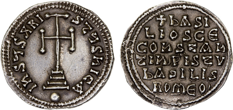 BYZANTINE EMPIRE: Basil I, the Macedonian, 867-886, AR miliaresion (2.88g), Cons...