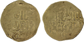 GREAT MONGOLS: Anonymous, ca. 1225-1240s, AV dinar (2.53g), Tus, ND, A-1966, obverse legend al-qa'an al-'adil al-a'zam, with the mint name in the left...