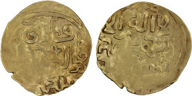 GREAT MONGOLS: Anonymous, ca. 1220s-1250s, AV dinar (2.09g), NM, ND, A-A1967, legend al-qa'an al-'adil al-a'zam // kalima; mint undetermined, XF, R, e...