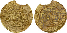 GREAT MONGOLS: Anonymous, ca. 1220-1280, AV burial bracteate (0.30g), blundered Arabic legend in the center, beginning with 'azza man ..., probably en...