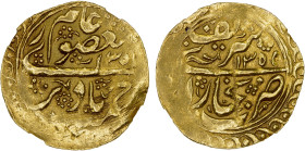 MANGHIT OF BUKHARA: Muzaffar al-Din, 1860-1886, AV tilla, Bukhara, AH1301//1300, A-3038, date incorrectly cited on the slab as "AH1355/1354"; cleaned,...