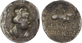 ANCIENT INDIA: KUSHAN: Kujula Kadphises, ca. 50-90 AD, AR tetradrachm (13.08g), Mitch-2836-37, diademed, draped, and mustachioed bust right // king on...