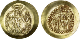 ANCIENT INDIA: KUSHANO-SASANIAN: "Varahran", 3rd series, late 4th century, AV scyphate dinar (7.78g), Mitch-1314-15, Cribb-11, king standing left, wea...