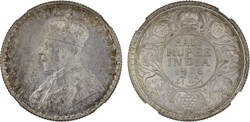 BRITISH INDIA: George V, 1910-1936, AR 1/2 rupee, 1926(b), KM-522, a lovely mint...