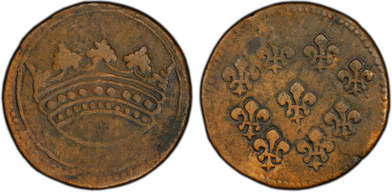 FRENCH INDIA: PONDICHÉRY: AE fanon (2 sols) (9.31g), Pondicherry, ND (1721-23), ...