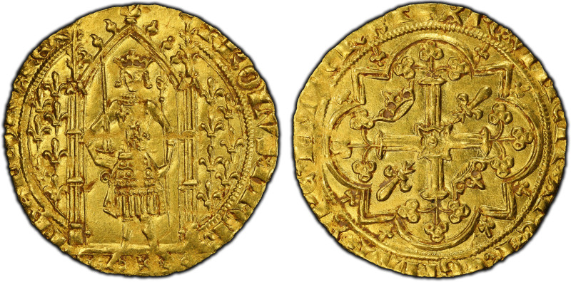 PROVENCE: Jeanne de Naples, 1343-1382, AV franc à pied (3.76g), Tarascon, Fr-208...