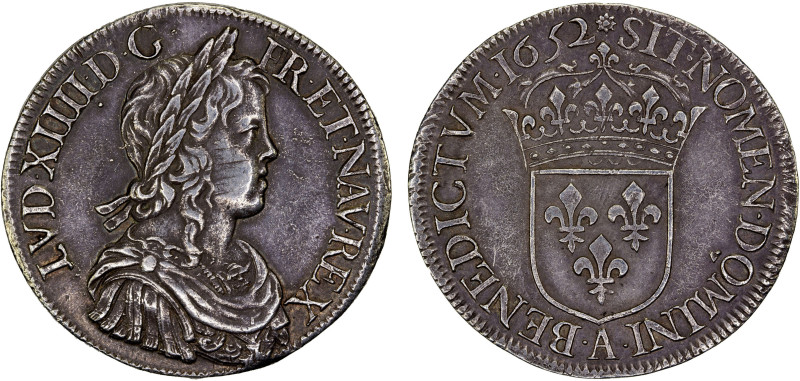 FRANCE: Louis XIV, 1643-1715, AR ecu (27.34g), 1652-A, Dav-3799, Duplessy-1469; ...