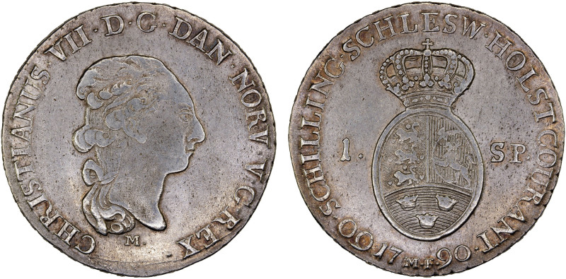 SCHLESWIG-HOLSTEIN: Christian VII, 1766-1808, AR 60 schilling, 1790-M, KM-138.1,...