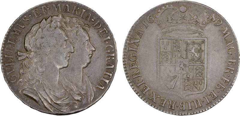 ENGLAND: William & Mary, 1689-1694, AR 1/2 crown, 1689, KM-472.2, Spink-3435, Ab...