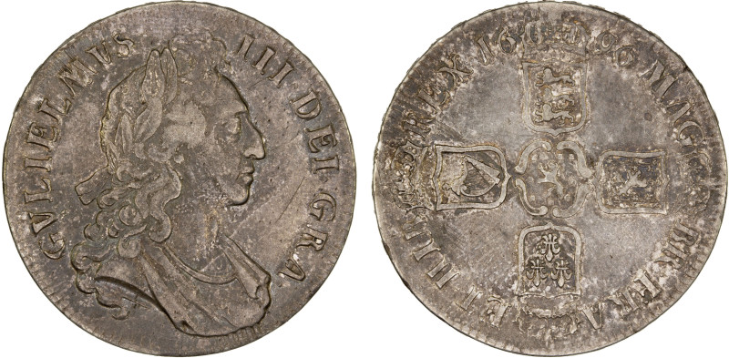 ENGLAND: William III, 1694-1702, AR crown, 1696, KM-486, Dav-3781, OCTAVO on edg...