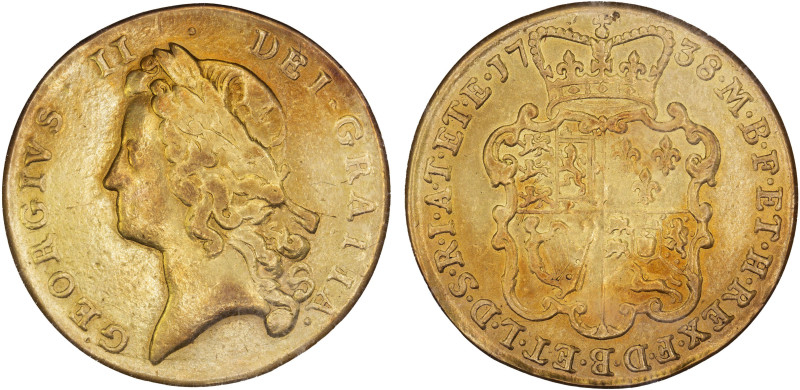 GREAT BRITAIN: George II, 1727-1760, AV 2 guineas, 1738, KM-576, Spink-3667, 'sw...