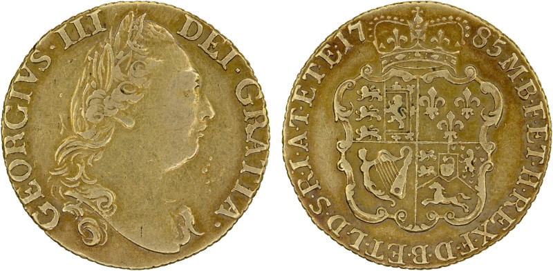 GREAT BRITAIN: George III, 1760-1820, AV guinea (8.31g), 1785, KM-599, some bare...