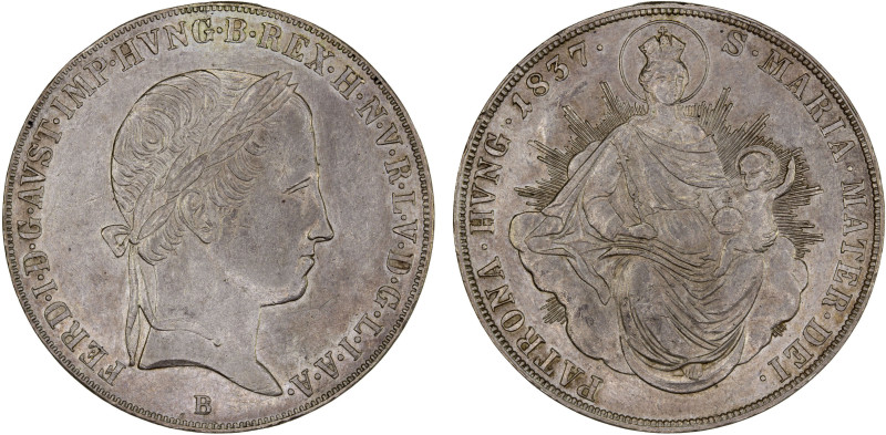 HUNGARY: Ferdinand V, 1835-1848, AR thaler, 1837-B, KM-424, Huszár-2079, Kremnic...