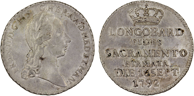 MILAN: Francesco II, 1792-1797, AR 1/2 lira (3.10g), 1792, Mont-176; CNI V, p. 4...