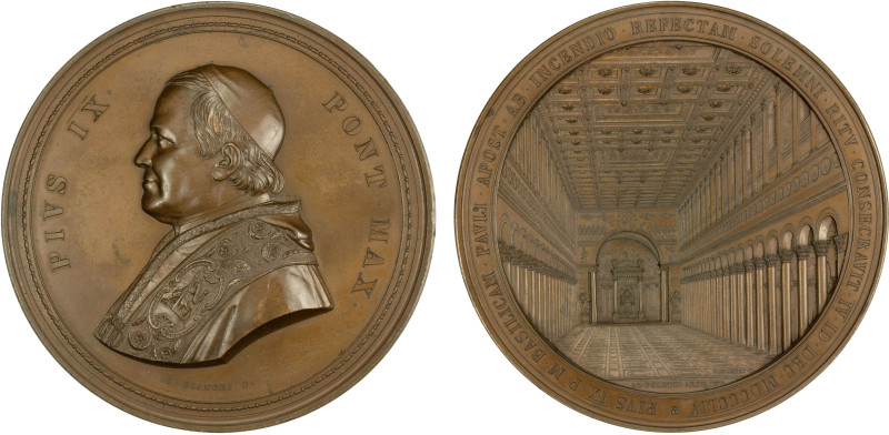 PAPAL STATES: Pius IX, 1846-1870, AE medal, 1854, Mazio-731, bronze, 83mm, plain...