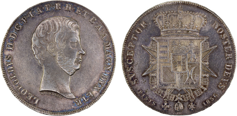 TUSCANY: Leopoldo II di Lorena, 1824-1859, AR francescone, 1856, Dav-160, Cr-75B...