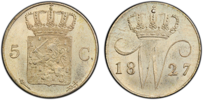 NETHERLANDS: Willem I, 1815-1840, AR 5 cents, 1827, KM-52, a fantastic example, ...