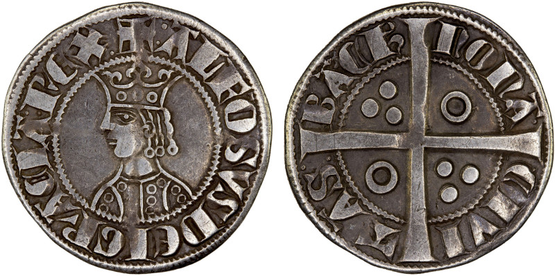 SPAIN: BARCELONA: Alfonso II, 1291–1327, AR croat (2.95g), Cru.VS-331, well stru...