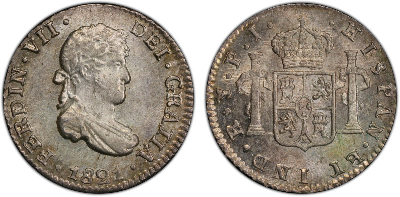 BOLIVIA: Fernando VII, 1808-1825, AR 1/2 real, 1821-PTS, KM-90, assayer PJ, a wo...