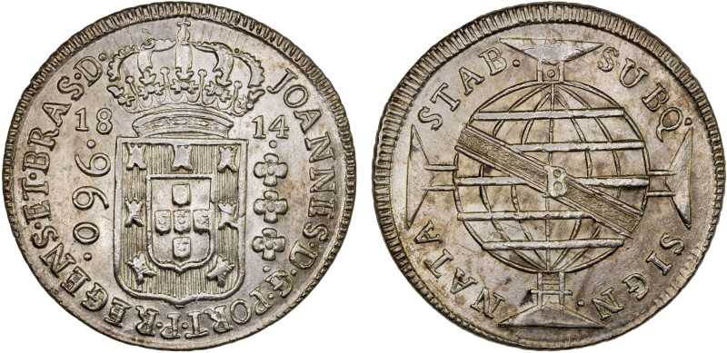 BRAZIL: João, regent, 1799-1816, AR 960 reis, 1814-B, KM-307.1, Bahia Mint, over...