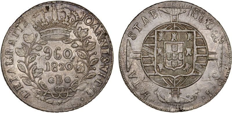 BRAZIL: João VI, 1816-1822, AR 960 reis, 1820-B, KM-326.2, Bahia Mint, overstruc...