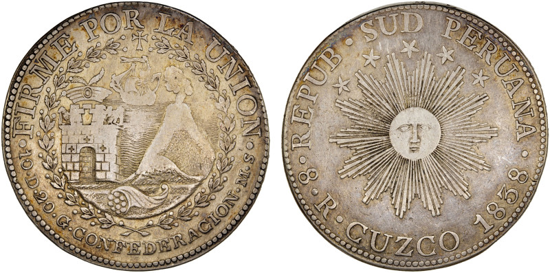 PERU: South Peru, AR 8 reales, 1838, KM-170.4, assayer MS, Cuzco Mint, once ligh...