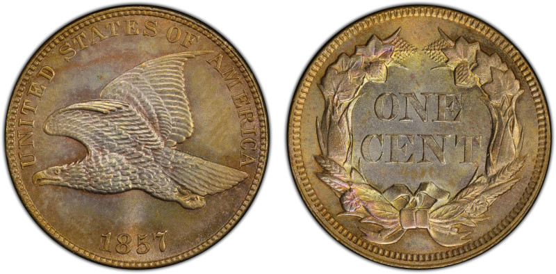 UNITED STATES: AE cent, 1857, KM-85, Flying Eagle type, questionable color, PCGS...