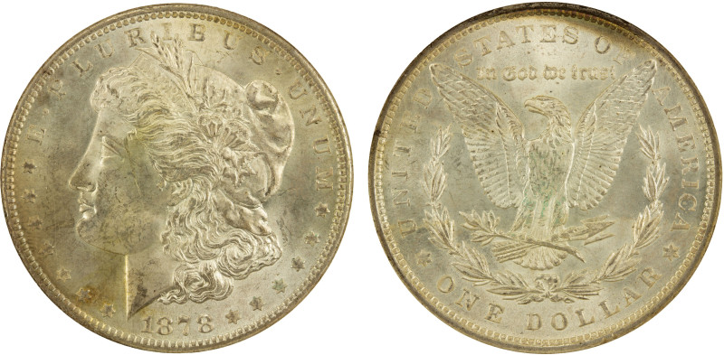 UNITED STATES: AR dollar, 1878, KM-110, Morgan type, 7 tail feathers reverse of ...