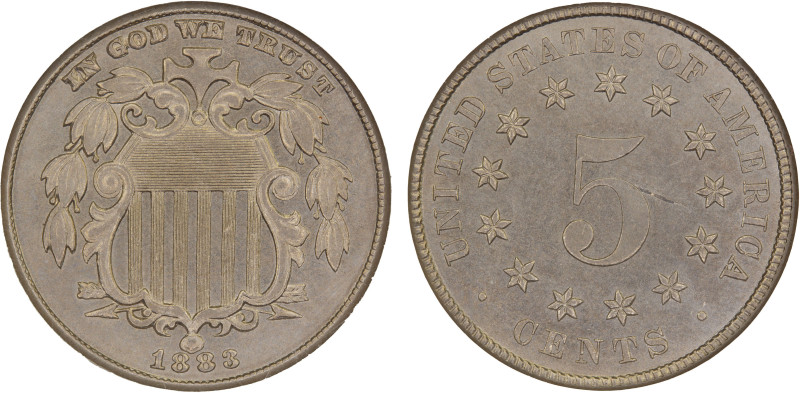 UNITED STATES: 5 cents, 1883, KM-97, Shield type, mintage of only 5,419 coins in...